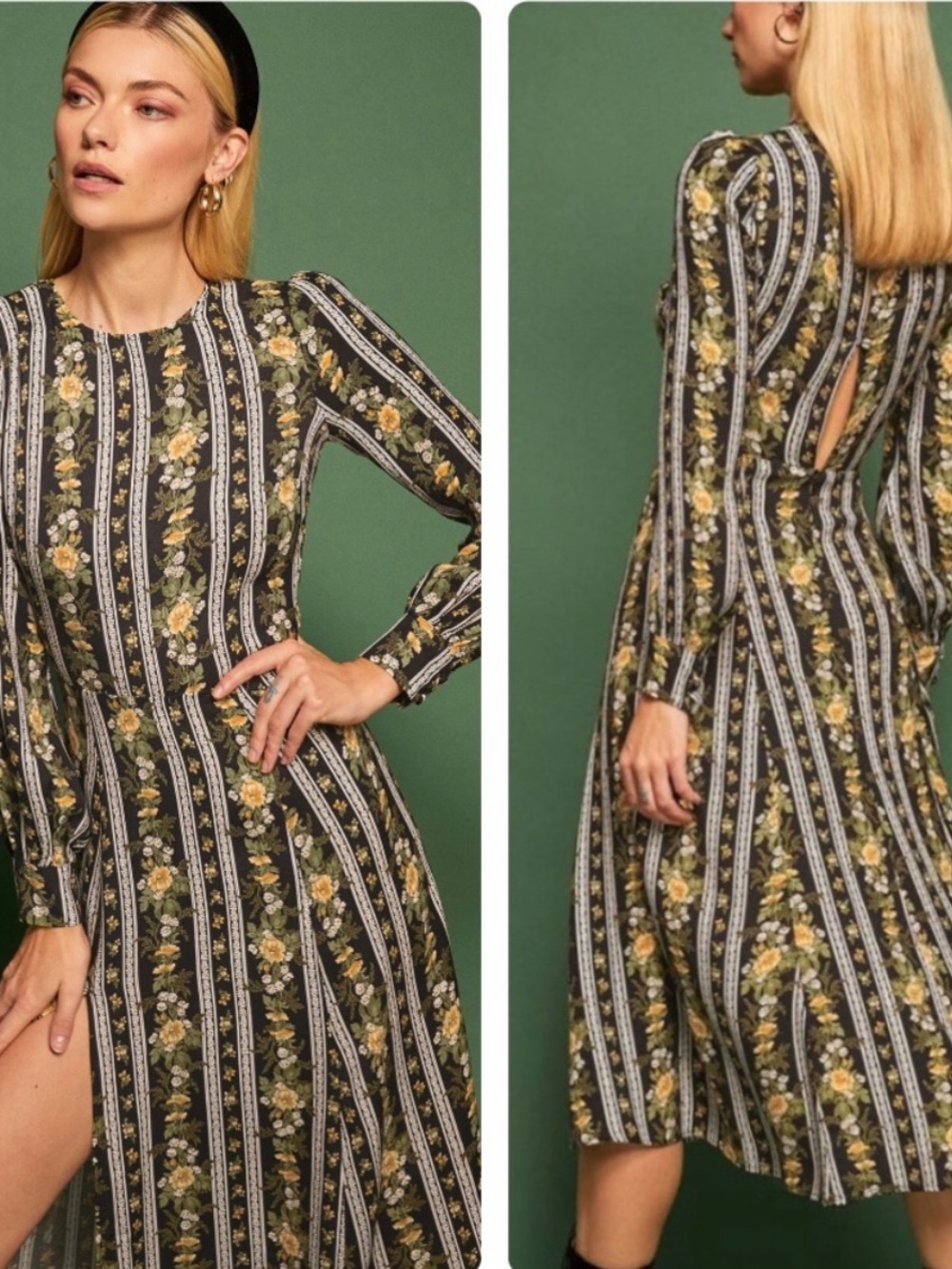 Reformation Dress Creed High Neck Midi in Austria Black Gold Floral